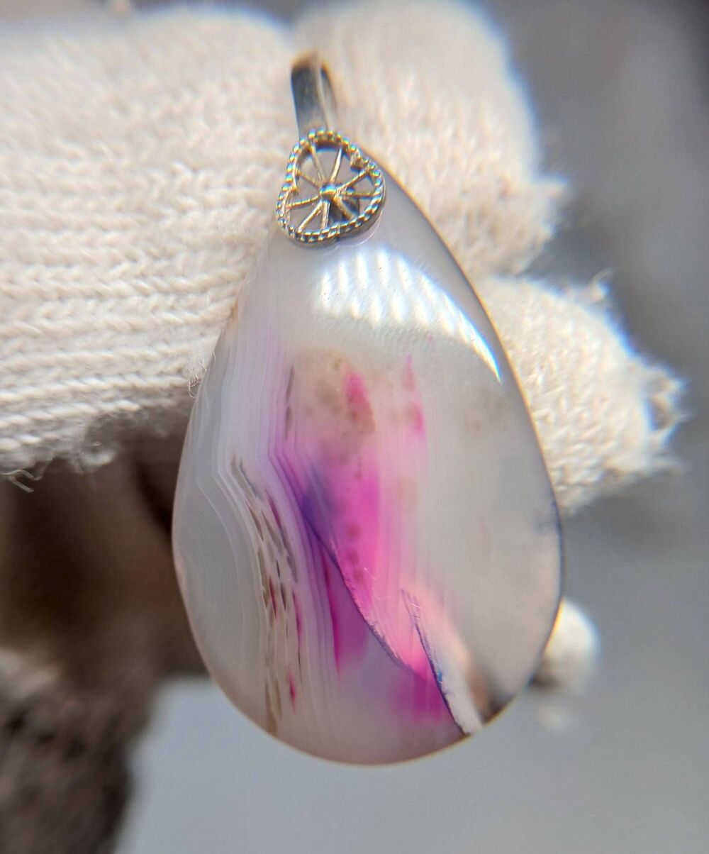 Sterling Silver Banded Agate Teardrop Pendant